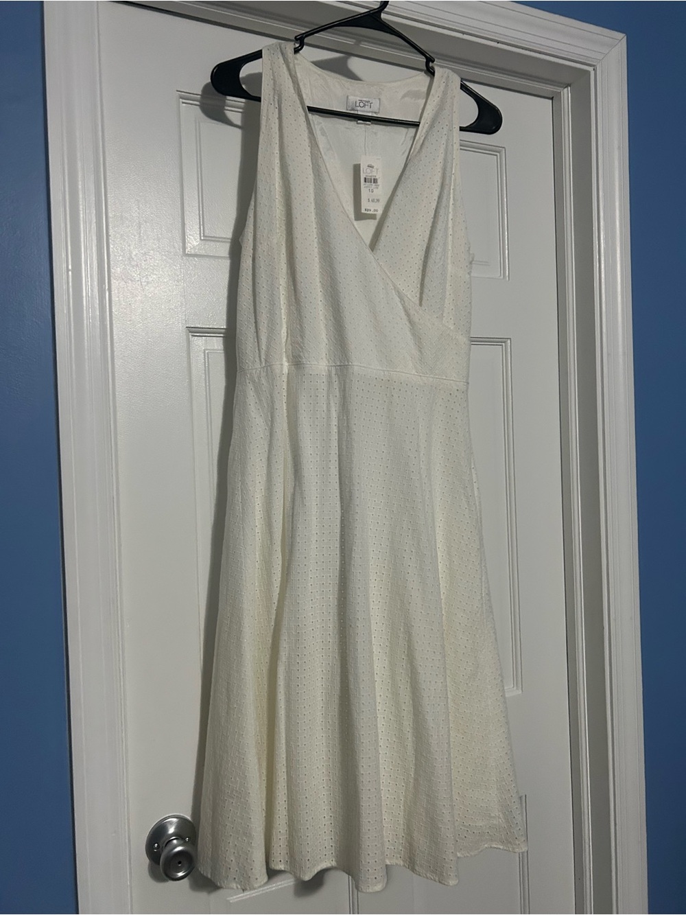 NWT Loft size 10 white eyelet sleeveless v neck midi dress bride business casual